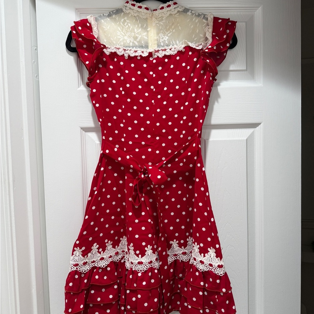 Lacemade Nini Fairy Tale House Red Polka Dot Dress with Lace Trim Size Small - Picture 5 of 7